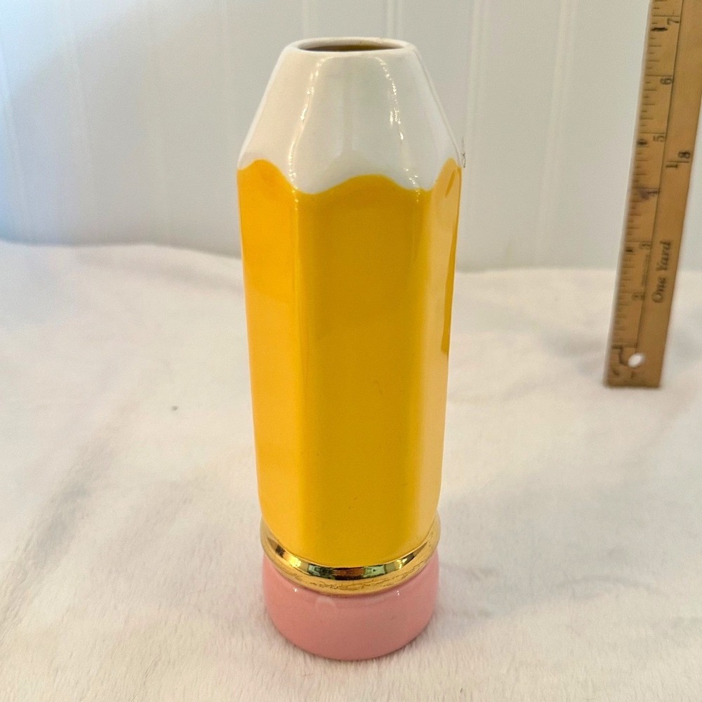 Teleflora Pencil Bud Vase Yellow Excellent Ceramic Teacher Gift Decor Holiday